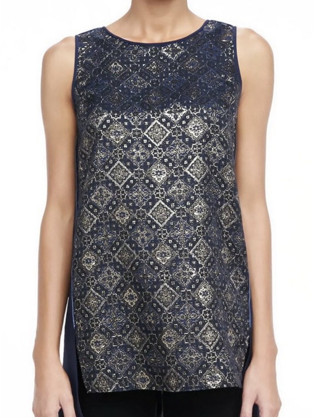 Lafayette 148 Navy and Gold Metallic Tunic